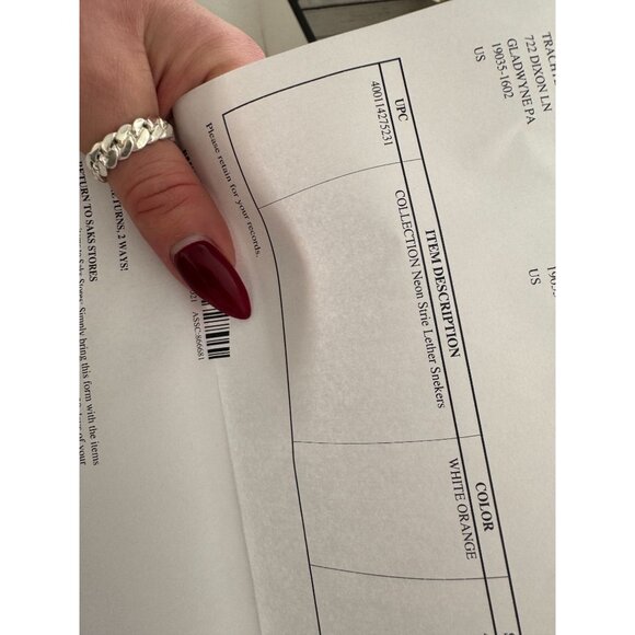 NEW WITH BOX Saks Fifth Avenue COLLECTION Neon Stripe Leather Sneakers Size 9 - Picture 9 of 11